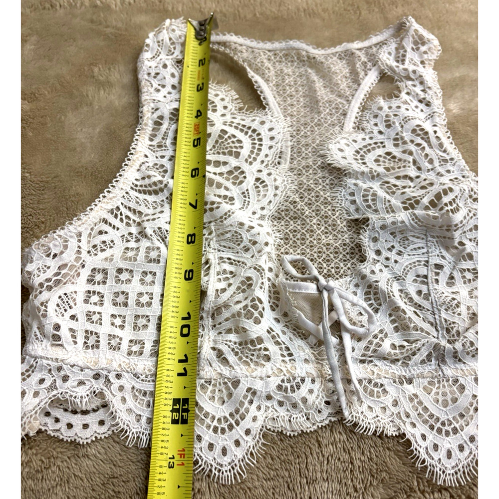 VICTORIA SECRET DREAM ANGELS LACED UP BRALETTE White Floral Mesh Sheer Crochet - Picture 11 of 14
